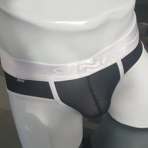 SHEER MESH BRIEF UNDERWEAR WHITE TRIM & WAISTBAND